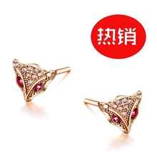 玫瑰金高档狐狸耳钉独家首发淘宝爆款韩版微镶饰品批发厂家直销