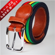 【爆款】男士头层牛皮真皮拼色百搭合金韩版编织帆布腰带厂家批发
