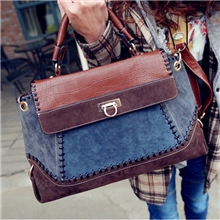 女包批发韩版拼接撞色手提包包鳄鱼纹牛仔单肩包复古潮流风斜跨包