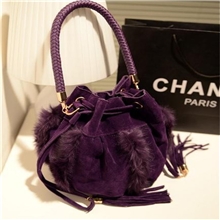 女包批发新款韩版大气紫色狐狸毛女包单肩包YKKX143