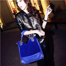 2012冬季新款欧美大包包磨砂皮女包时尚铆钉包韩版蓝色单肩包
