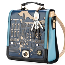 乐道新款包包韩版阿札小王子女包双肩背包单肩包学院风雕花包批发