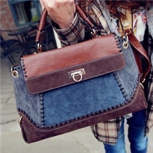 2013欣鑫新款英伦风韩版复古拼色磨砂皮拼接西部牛仔女包包
