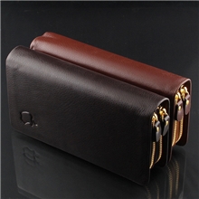 现货批发男士真皮高档双层手拿包品牌双拉钱包多卡位大容量