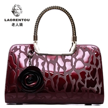 供应2013老人头新款女包高档时尚漆皮压花真皮包包一件代发109134