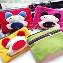 8091-泡泡猪双拉链化妆包收纳包两层布艺手拿包大容量