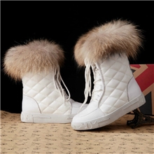 欧洲站冬款菱格纹狐狸毛雪地靴清仓真皮短靴子时尚女靴平底靴批发