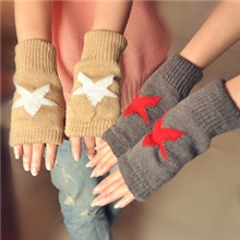 韩版秋冬毛绒加厚保暖刺绣五角星男女通用情侣款半指手套厂家批发