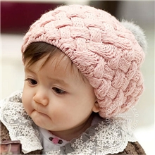 秋冬季新款韩国儿童毛线贝雷帽子宝宝兔毛球帽子义乌厂家批发