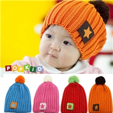 秋冬季新款韩国儿童毛线针织帽子五星贴布宝宝帽子义乌厂家批发