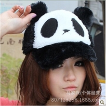 韩俏熊猫鸭舌帽毛绒超柔成人帽棒球防风帽子秋冬户外运动亲子帽