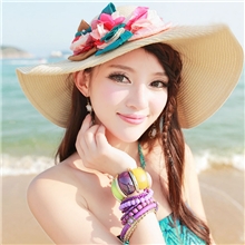 韩版新款立体花朵翻边大沿檐帽遮阳帽太阳帽沙滩帽大沿帽大草帽子