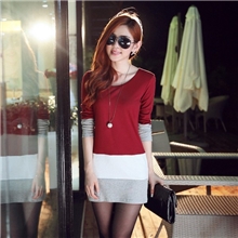 2013秋季新款韩版修身显瘦三色拼接连衣裙长袖打底裙厂家直供