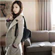 【伙拼】新款女冬装外套韩版呢子翻领修身风衣毛呢大衣呢外套