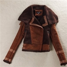 原单外贸topshop复古大翻领机车款皮衣女羊羔绒毛领外套短款夹克