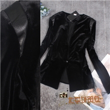 欧美外单顶级定制女装金丝绒PU拼肩小西装/外套裙式衣摆秋冬款