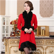 冬装新款针织衫批发韩版宽松毛领高档羊绒衫带围脖长款裙装精品