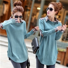 2013秋装新款女装韩版大码显瘦针织衫衬衫领两件套中长毛衣外