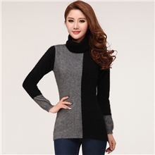 13女貂绒衫秋冬加厚休闲翻领高领拼色羊毛衫打底羊绒衫毛衣特价