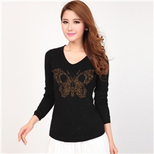 13女秋冬新款蝴蝶烫钻针织休闲打底衫修身毛衣羊毛衫羊绒衫特价