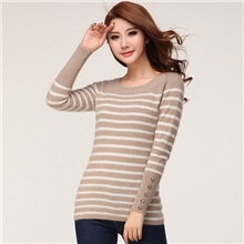 13女新款加厚羊绒衫休闲条纹修身中长款圆领水手扣袖貂绒衫特价