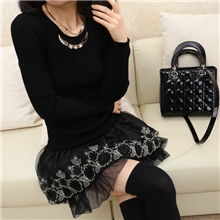 秋季冬天打底衫假两件雪纺裙黑色修身针织衫百搭中长款女装