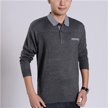 男式春秋款商务休闲翻领羊毛T恤
