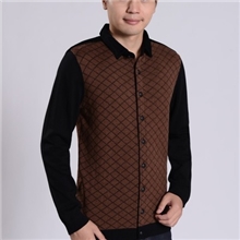 男式休闲时尚菱形咖啡色相拼羊毛开衫