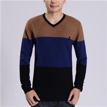 男式休闲时尚鸡心领相拼色羊毛衫