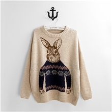 2013秋款女装文艺范兔子圆领时尚针织衫长袖套头毛衣厂家批发