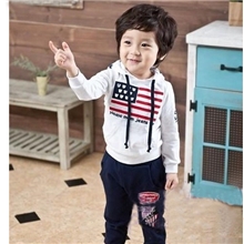 童套装韩版男童米奇头美国旗连帽卫衣+长裤2件套装（广东产地）