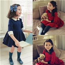 酷童小屋韩版女童裙加厚冬季长袖气质娃娃领蓬蓬裙连衣裙批发