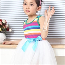 儿童连衣裙批发广东产地2013夏季热卖特价韩版彩虹条纹