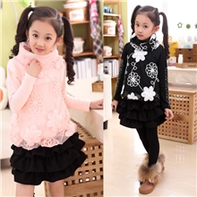 品牌童装外贸儿童韩版打底衫纯棉长袖t恤冬季女童蕾丝印花两件