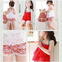 新款韩版无袖童装套装镂空花边吊带+童碎花短裤佛山厂家特价批