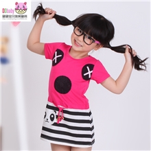 广东产地韩版女童短袖童裙卡通小熊连衣裙夏季童装裙子特价