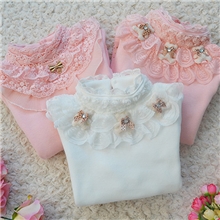 佛山品质童装外贸原单秋冬加厚不倒绒蕾丝打底衫纯棉女童长袖t恤