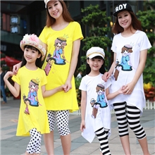 亲子装批发品牌亲子装印花全家套装一家三口纯棉短袖母女装