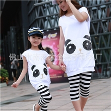 现货2013新品纯棉奥黛尔料熊猫亲子装母女装女童套装