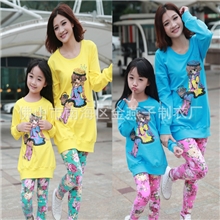 2013秋款新品长袖卡通亲子装母女装套装儿童套装女童童装