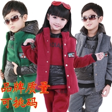 2013秋冬款儿童套装韩版全棉双层加厚马甲卫衣童装三件套装批发