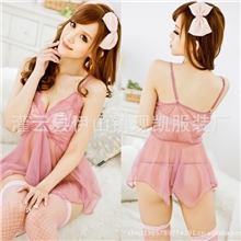 情趣内衣典雅高贵弹力粉色蕾丝花边薄纱透明性感睡衣8712