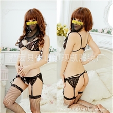 女士情趣内衣套装性感开叉开档黑色透明蕾丝三点式制服诱惑8801