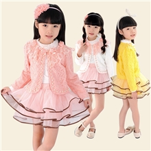 女童卫衣三件儿童蕾丝套裙公主裙韩版半身裙玫瑰花网纱裙童