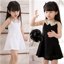 E雯外贸童装批发夏季女童亮片娃娃领蕾丝公主裙750