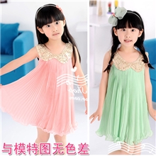 0.8KG外贸童装批发夏装女童韩版亮片娃娃领大摆雪纺连衣裙928
