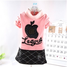 韩版童装秋冬季新款连衣裙拼接苹果字母镶钻连衣裙不倒绒冬季打底