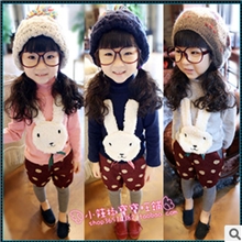 卡哇伊2013秋冬新款女童打底衫儿童长袖兔子打底衫童装批发