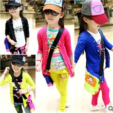 卡哇伊B秋款女童新款荧光纽扣针织外套韩版糖果色长版开衫