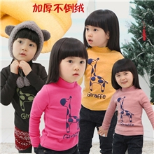 韩版外贸童装2013秋冬女童长颈鹿高领打底衫加厚不倒绒T恤卫衣